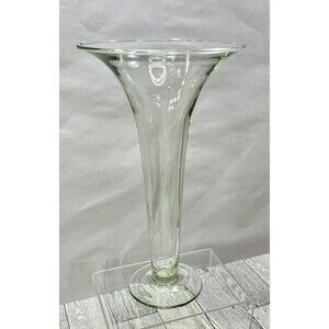 Vintage Mid Century Vase Venetian Tall Fluted Hand Blown Glass Clear
